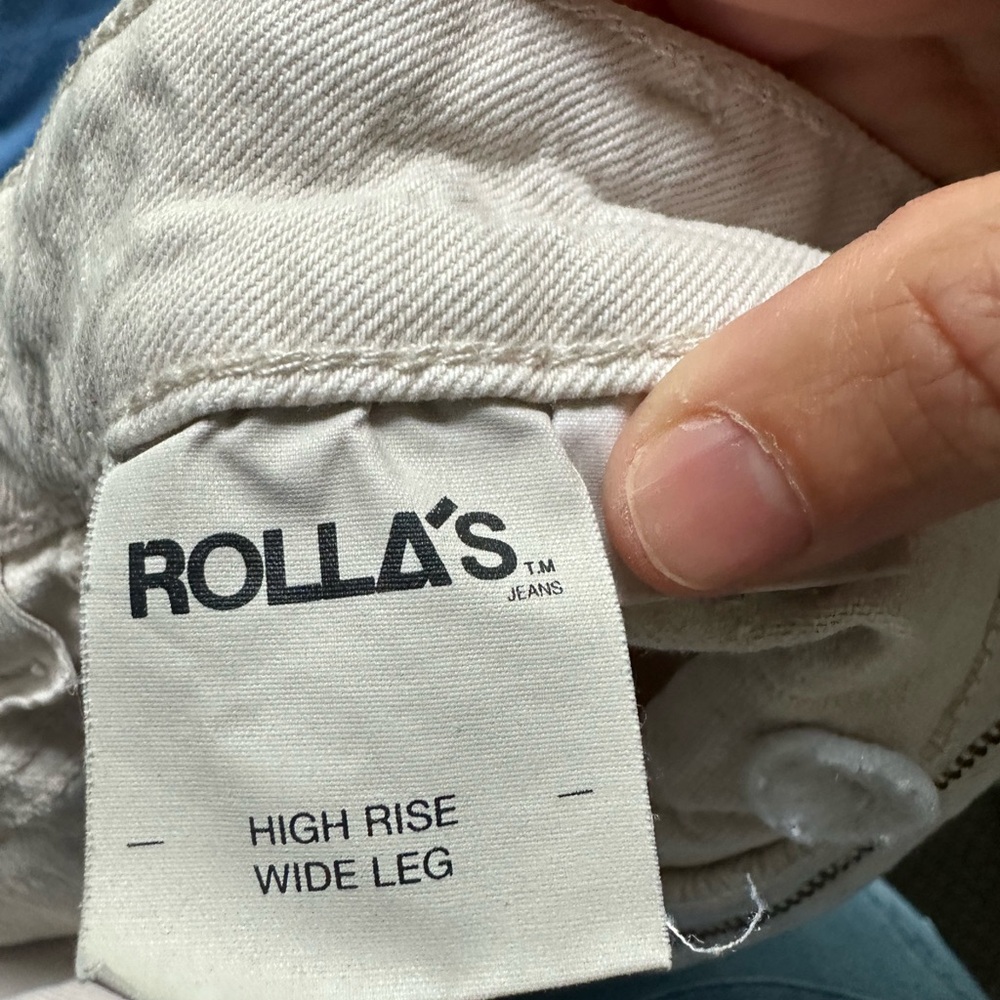 ROLLA'S Cream High Rise Wide Leg Jeans
